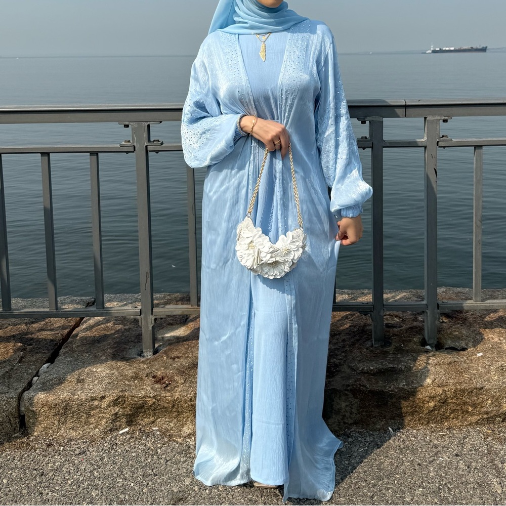 Beautiful baby blue modest abaya-hijabi muslim wear. Modest and elegant.